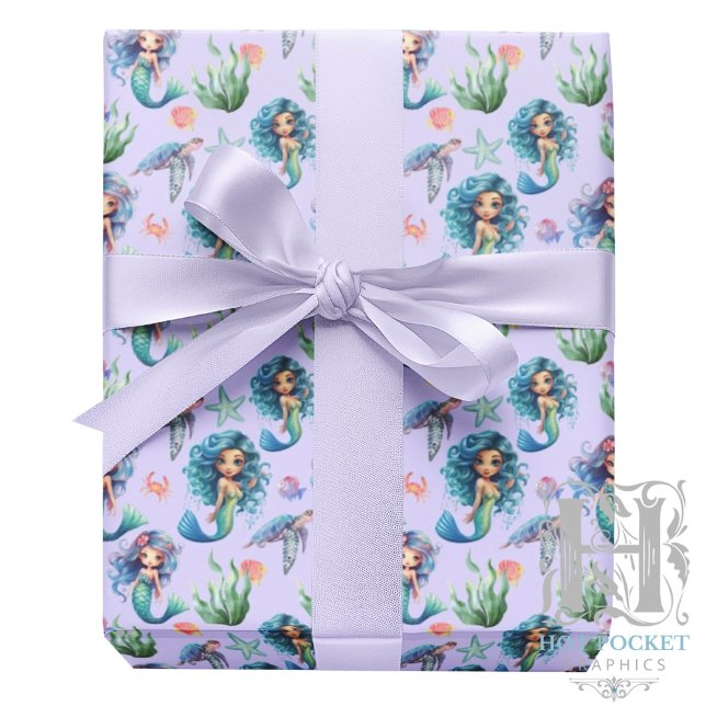Papel De Presente Blue Mermaids Gift Wrapping Paper in Purple (Criador carregado)