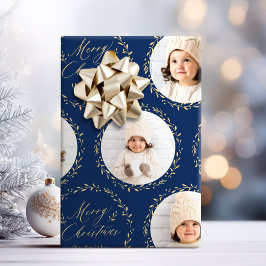 Papel De Presente Blue Modern Script Merry Christmas Family 6 photo