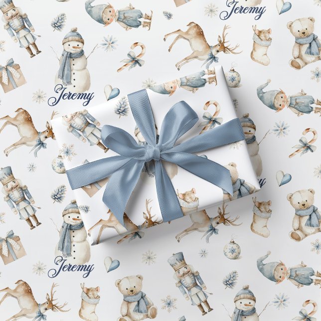 Papel De Presente Blue Nutcracker Wrapping Paper Boy Christmas (Criador carregado)
