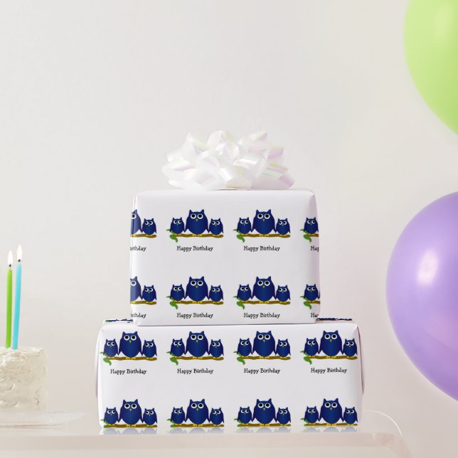 Papel De Presente Blue Owls Design Birthday Gift (Presentes para festas)