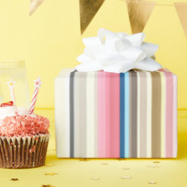 Papel De Presente Blue, pink, almond and coffee stripes