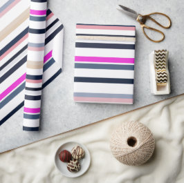 Papel De Presente Blue Pink and Sand Stripes