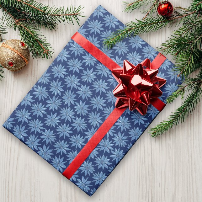 Papel De Presente Blue Poinsettia Minimamente Clássico Natal (Criador carregado)