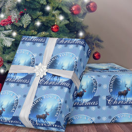 Papel De Presente Blue Reindeer Snowflakes Christmas