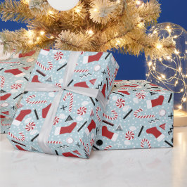 Papel De Presente Blue Retro Christmas Peppermint