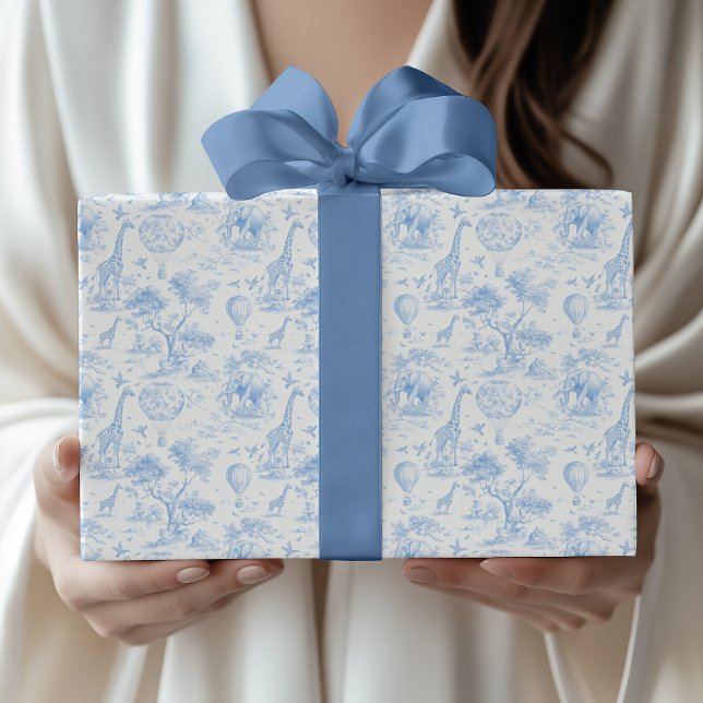 Papel De Presente Blue Safari Toile de Jouy Baby Shower (Criador carregado)