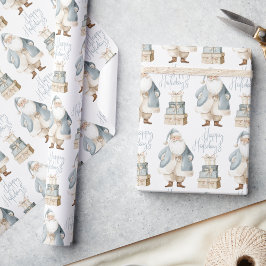 Papel De Presente Blue Santa Happy Holidays Christmas