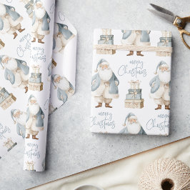 Papel De Presente Blue Santa Merry Christmas