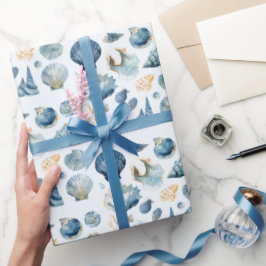 Papel De Presente Blue Seashell Summer Wrapping Paper