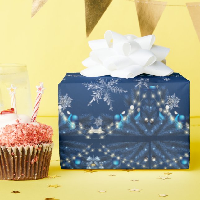 Papel De Presente Blue Snowfall Christmas Wrap (Festa de aniversário)