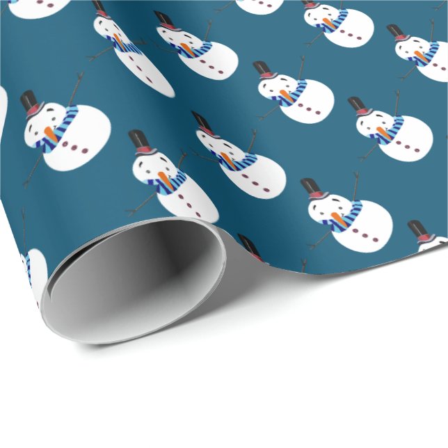 Papel De Presente Blue Snowman, Festivo (Ponta do rolo)