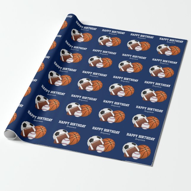Papel De Presente Blue Sports Birthday (Desenrolado)