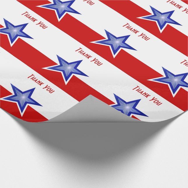Papel De Presente Blue Star Red impressão Obrigado stripe (Ponta)