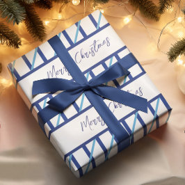 Papel De Presente Blue Stripes Feliz Natal