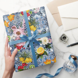 Papel De Presente Blue Tiles Mediterranean Pattern