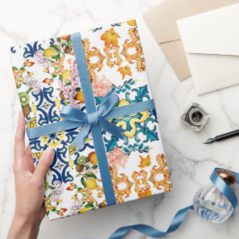 Papel De Presente Blue Tiles Mediterranean Pattern