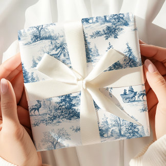 Papel De Presente Blue Toile de Jouy Christmas Wrapping Paper
