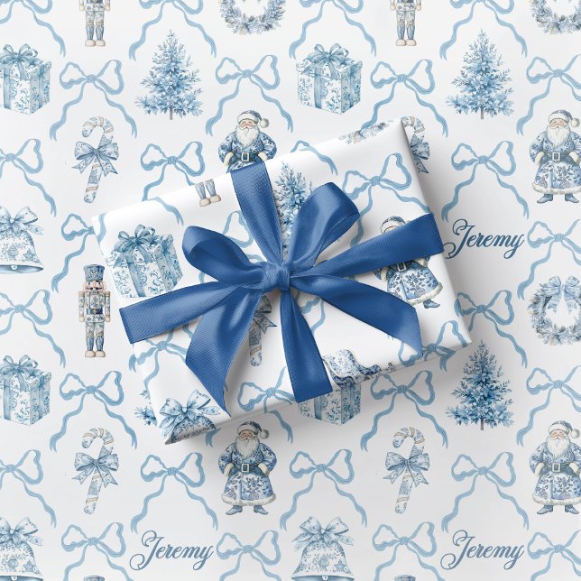Papel De Presente Blue Toile Nutcracker Wrapping Paper Christmas (Criador carregado)