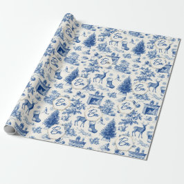 Papel De Presente Blue Toile Seamless Pattern Vintage Winter Holiday