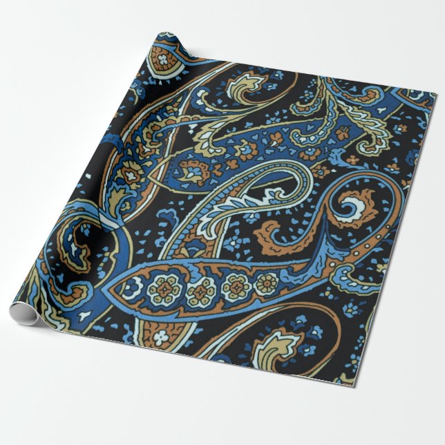 Papel De Presente Blue Vintage Paisley Pattern (Desenrolado)