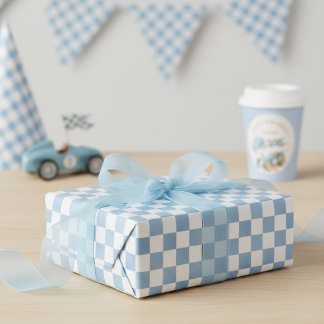 Papel De Presente Blue Watercolor Checkered Racing Flag