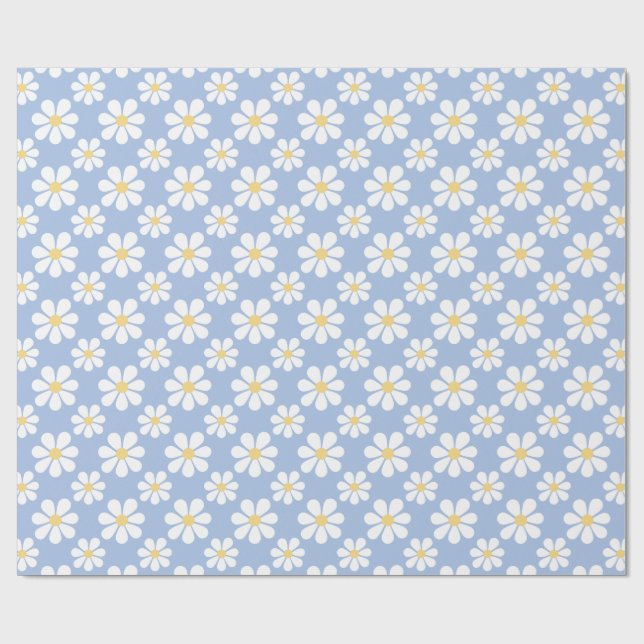 Papel De Presente Blue White Daisy Pattern  (Aberto)