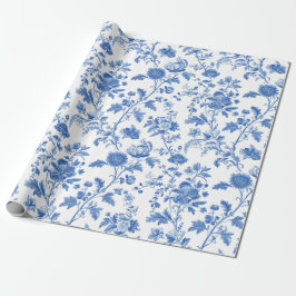 Papel De Presente Blue White Vintage Floral Toile Pattern
