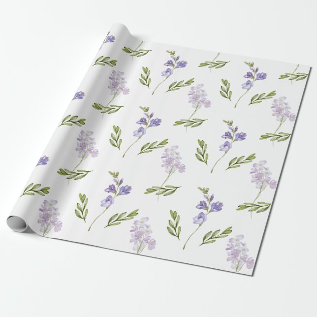 Papel De Presente Blue Wildflower Watercolor  (Desenrolado)