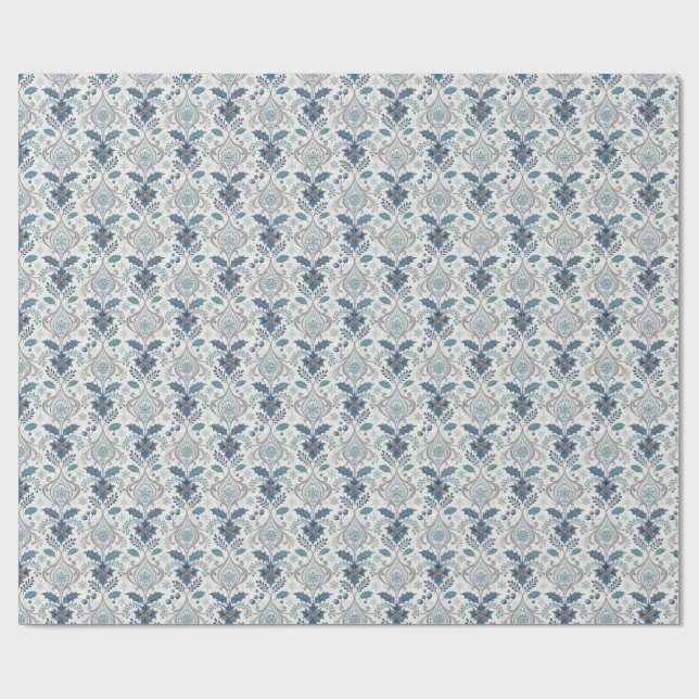 Papel De Presente Blue Winter Damask Wrapping Paper (Aberto)