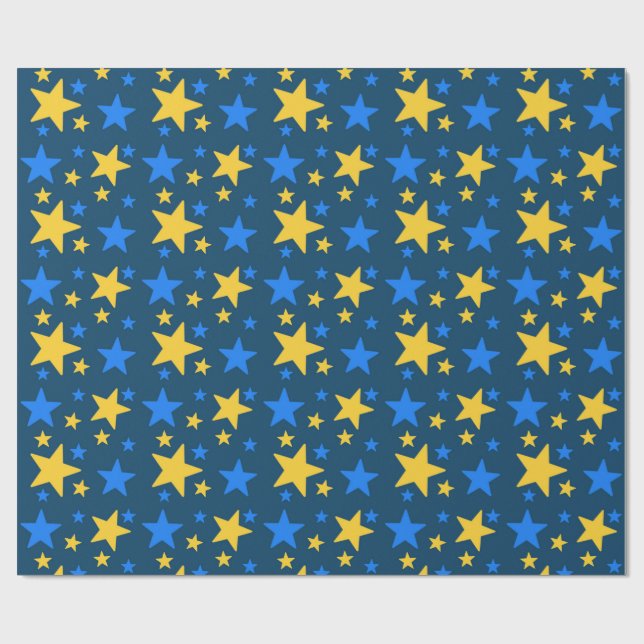 Papel De Presente Blue & Yellow Star Pattern Gift Wrapping Paper (Aberto)