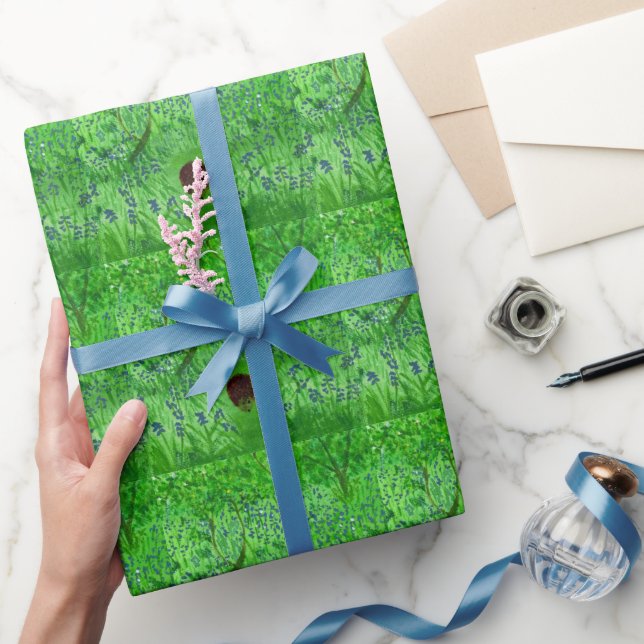 Papel De Presente Bluebell Wood Hedgehogs Primavera Verde (Presentear)