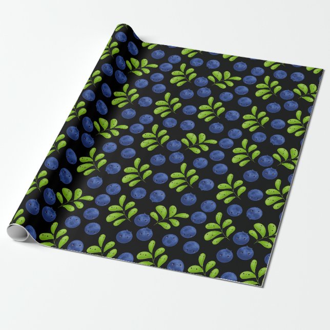 Papel De Presente Blueberry Bliss: Design de padrão de Fruta fresco (Desenrolado)