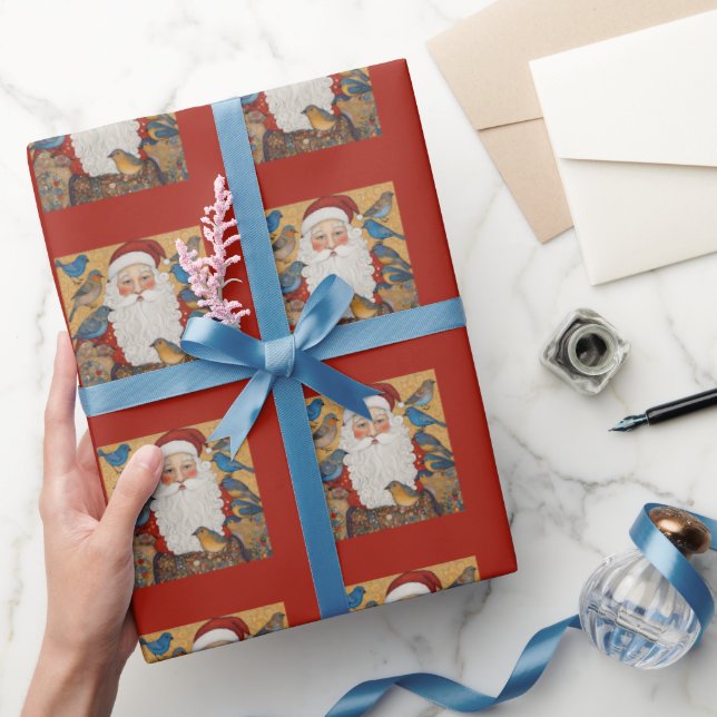 Papel De Presente Bluebird Red Santa Claus (Presentear)