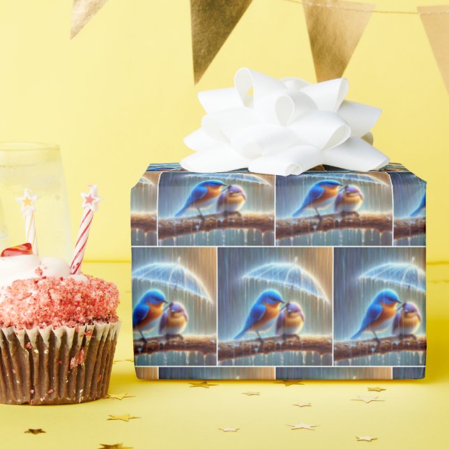 Papel De Presente Bluebird Sob Um Guarda-Chuva (Festa de aniversário)