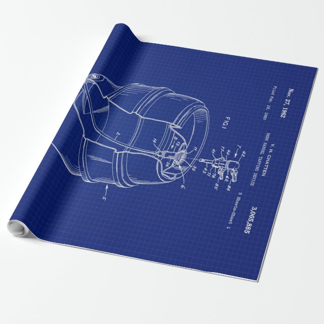 Papel De Presente Blueprint do barril de cerveja 1960 (Desenrolado)