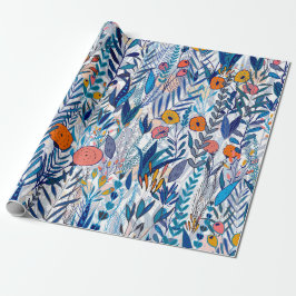 Papel De Presente Bluish Floral Garden