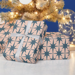 Papel De Presente Blush Azul de Aço com Padrão de Estrela Moderno do