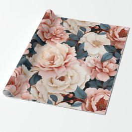 Papel De Presente Blush de padrão floral Elegante azul-rosa