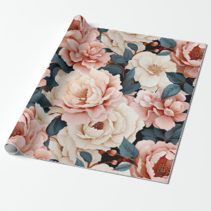 Papel De Presente Blush de padrão floral Elegante azul-rosa