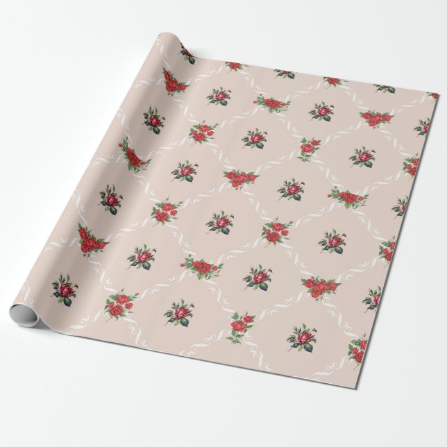 Papel De Presente Blush Floral e Lattice Sweet Namorados (Desenrolado)