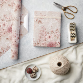 Papel De Presente Blush Floral Romantic Lace-Inspired Wrapping Paper