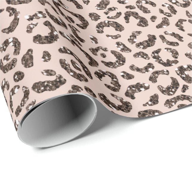 Papel De Presente Blush Peach Chocolate Castanho Leopardo Castanho (Ponta do rolo)