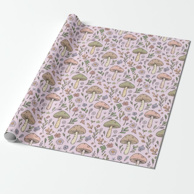 Papel De Presente Blush Pink Fungi Seamless Pattern Gift (Desenrolado)