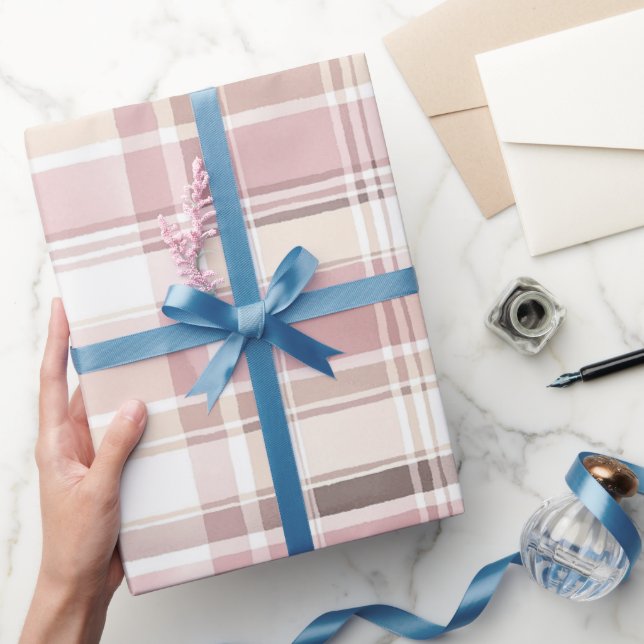 Papel De Presente Blush Rosa Cream Brown Stripes Aniversário (Presentear)