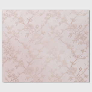 Papel De Presente Blush Rosa e Floral Dourado Rosa Chinoiserie Sem C