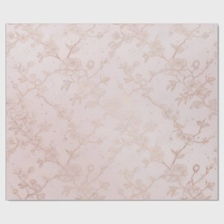Papel De Presente Blush Rosa e Floral Dourado Rosa Chinoiserie Sem C