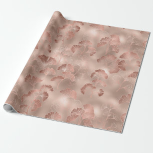 Papel De Presente Blush Rosa Folhas de Ginkgo Elegante Botânico
