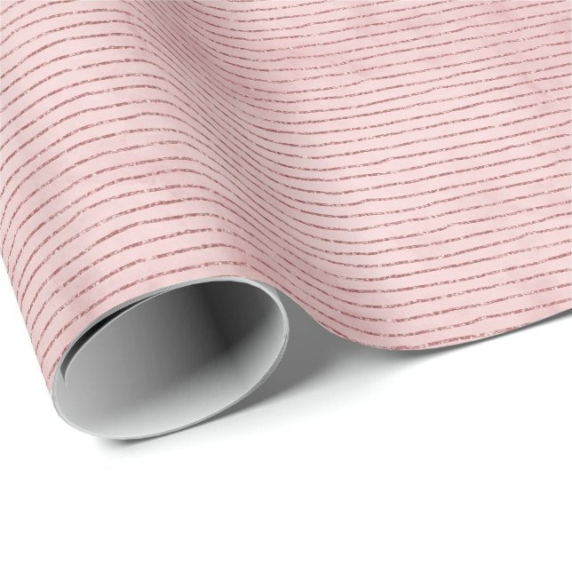 Papel De Presente Blush Rosa Moderno Falso Linhas de Folha de Natal (Ponta do rolo)