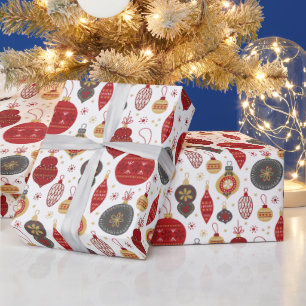 Papel De Presente Boas Ornações Festivas Vermelhas e Verdes Natal