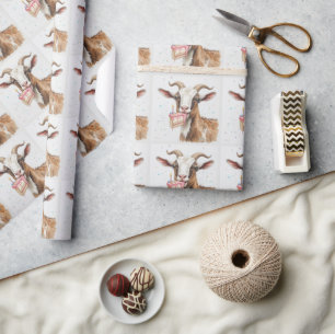 Papel De Presente Bode Velho com Padrão de Animal de Diversão com Bo